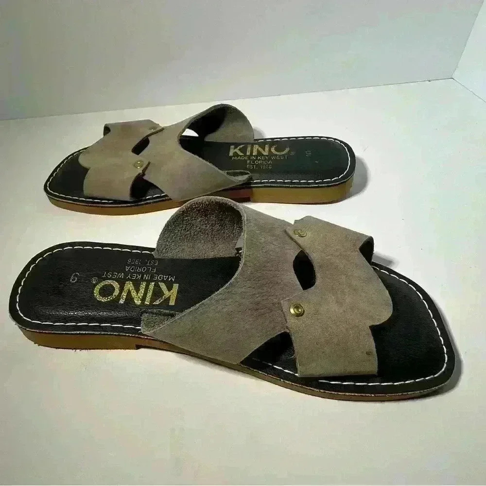 KINO Sandals Gray Leather Suede Slip On Handmade Key West Florida Women’s Size 9 - Picture 2 of 9